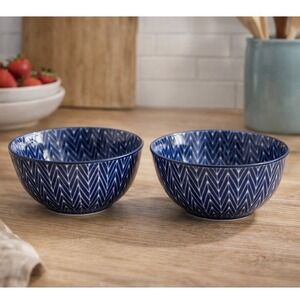 Set‎ of 2 Boston Warehouse Blue Porcelain Bowls – 5.5" Zig Zag Pattern